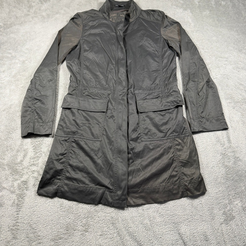 Eileen Fisher Anorak Jacket Womens Small Black Full Zip Mock Neck Utility Coat